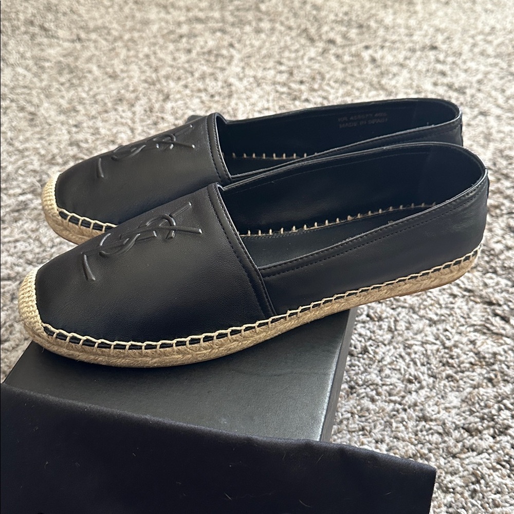 BNIB Authentic Saint Laurent Monogram Lambskin Espadrilles 40.5 Nero Black - Picture 5 of 11
